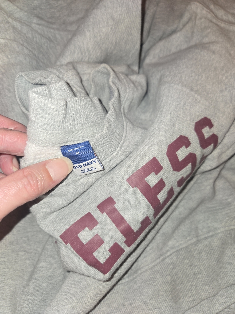 Old Navy Women’s Gray Pullover Sweater with Maroon Lettering